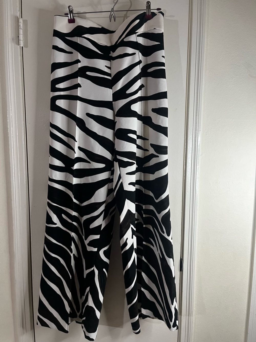 Zara Black and White Zebra-Print Wide Leg Pants